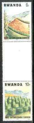 Rwanda 1983 Soil Erosion Perforated se-Tenant Gutter Pair comprising 9f and 10f (Folded Through Gutter) from Uncut Archive Sheet Environment Trees Geology JandRStamps
