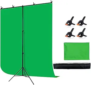 Generic 02 Green Screen Backdrop with Stand Kit for Zoom Meeting, 8 X 12ft Chromakey Green Screen with Portable T-Shape Background Stand for Photography