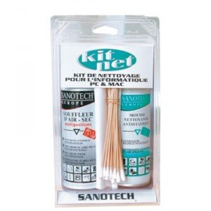 SANOTECH ST 0210 Kit de Limpieza Informática de Ordenador/Mac y Ofimática, 1 soplador de Aire seco + 1 Espuma limpiadora + 10 paños + 25 Varillas de Limpieza