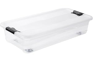 keeeper Boîte de rangement avec roulettes, couvercle et fermeture coulissante, 79,5 x 39,5 x 18 cm, 33 l, Konrad, Transparent