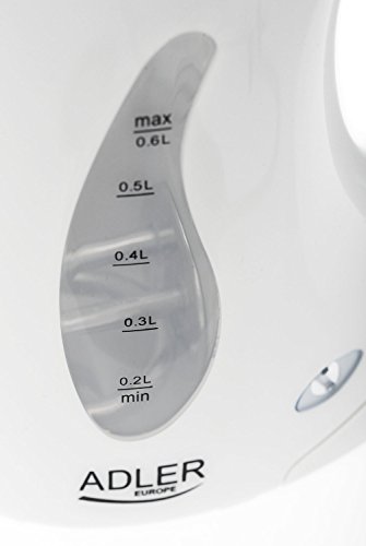 Mini-Wasserkocher, Reisewasserkocher mit 0,6l Fassent, Trockenkochschutz,Verriegelter Sicherheitsungsvermögen, automatische Abschaltung, Elektrischer Teekocher, Leistung von 760W, weiß, Wasserstandsanzeige,Hochwertiger Edelstahl Boden mit verdecktem Heizelemklappdeckel - 5