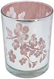Silver and Pink Blossom Tea Light Holder - Large