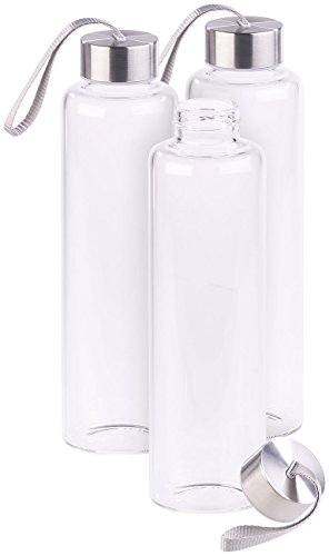 Preisvergleich Produktbild PEARL 3er Set Trinkflasche aus Borosilikat-Glas, 550 ml, BPA-Frei