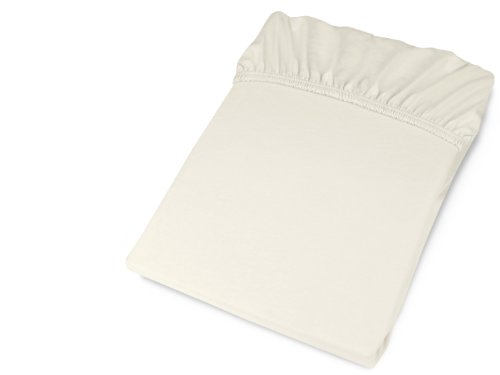 Serie basic von schlafgut aus 100% Baumwolle in 30 Uni-Farben +++ Mako-Jersey-Spannbetttuch +++ Mako-Jersey-Kissenbezug erhältlich in 3 Größen, ecru, Spannbetttuch 90-100 x 200 cm - 8