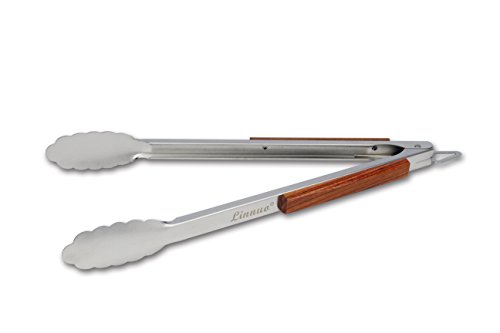 Linnuo® Grillzange Edelstahl Holz Griff 45cm, XXL Grillzange Küchenzange Zange aus hochwertigem Edelstahl und echtem Holz, ideal für Grillen Kochen Servieren, 45 x 5 x 5cm - 2