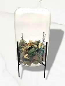 CURIO CRAFTS Clear Glass Hammered Cylinder Vase with Black Stand (17 X 17 X 30.5)