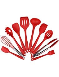 Lysport Home Silicone Kitchen Utensils Set(10 Piece) Heat Resistant Baking & Cooking Utensils Non Stick - Non Scratch Cooking Utensils Kitchen Good Helper (Red)