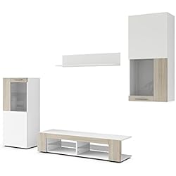 Vladon Combinaison Murale Movie, Corps en Blanc Mat/Façades en Blanc Mat avec Une Bordure en Avola-Champagne