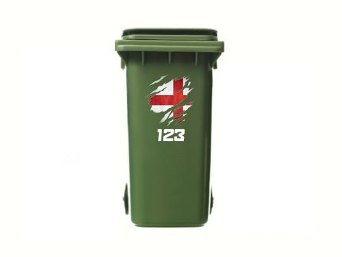 Preisvergleich Produktbild Mülltonnenaufkleber, Motiv: verschlissene England-Flagge, personalisierbar, Vinyl, 3er-Pack