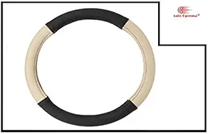 Auto Oprema Car Grip Steering Wheel Cover - Leather, Breathable, Anti Slip (Black-Beige) Compatible With Honda Amaze