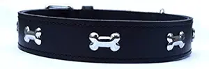 Sollar's Imported Black Bone Leather Dog Collar Medium