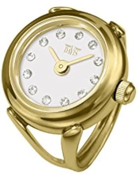 Davis 4174 - Damen Ringuhr Gold Strass Kristall Swarovski Ziffernblatt Weiß SaphirGlas Verstellbar