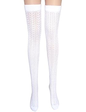 Damen reizvollen weißen Oberschenkel hohe Pointelle Baumwollstrümpfe deutlich über dem Knie / Overknees