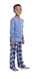Childrens/Boys Pyjamas Plain Long Sleeve Top & Check Printed Bottom Tom Frank