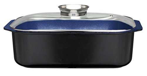 GSW 800419 Ceramica kobaltblau Induktion Rechteckbräter mit Aroma-Glasdeckel 40x26x11cm / circa 8,0 L inkl, Backpinsel-Set 2-teilig, Aluguss, schwarz/blau, 40 x 26 x 12,5 cm, 4 Einheiten - 2