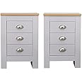 Yaermei Homeke 2/3 Drawers Bedside Table Nightstand Chest of Drawers Bedroom Furniture 2 Colors (3-drawers set-Grey)