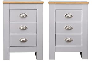Yaermei Homeke 2/3 Drawers Bedside Table Nightstand Chest of Drawers Bedroom Furniture 2 Colors (3-drawers set-Grey)