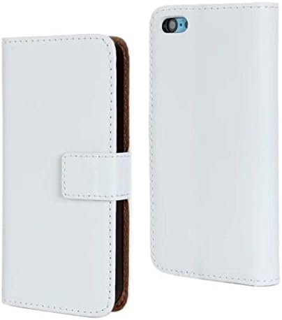 MobileConnect4U® Luxury Genuine Real Leather Flip Case Wallet,Stand For iPhone 5,5s with Screen Protector (5/5S, White)