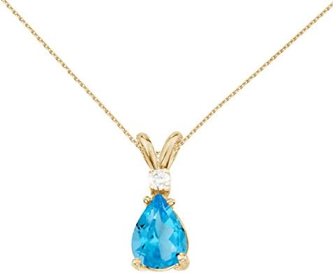 14k Yellow Gold Pear Shaped Blue Topaz and Diamond Pendant