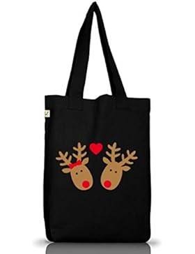 Shirtstreet24, Rentiere In Love,Weihnachten Winter Jutebeutel Stoff Tasche Earth Positive (ONE SIZE)