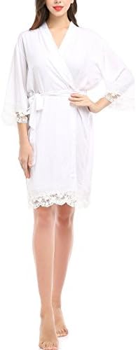 kivie Bridal Dressing Gown/Kimono Robe for Bridal Party,Junior Bridesmaid Robe for Wedding Gift (White, M)