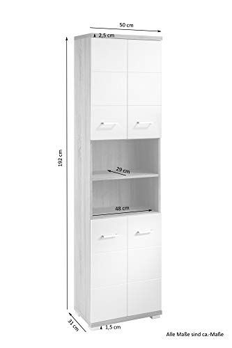 HOMEXPERTS Badezimmer-Hochschrank NUSA / Badschrank Hochglanz weiß