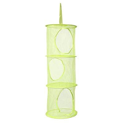 JuneJour Panier en Maille Filet Cylindrique Pliable 3-Couches Suspendu Rangement Sous-vêtements Jouets Chaussettes Organisateur Jouets