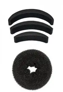 Shubhkamna 4 Pcs Hair Bumpit and Juda Puff Donut Combo Hair Accessory for Women & Girls (Black)