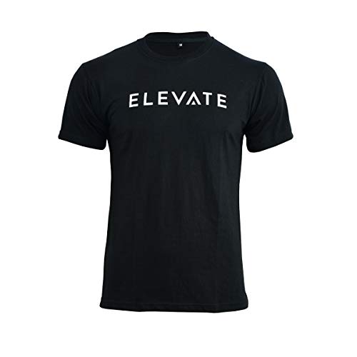 Elevate Apparel Muscle Fit Gym T Shirt for Bodybuilding Crossfit Powerlifting Weight Lifting Fitness Running Training Workouts Slim Functional Breathable Sportswear Top Mens (Black, Medium)