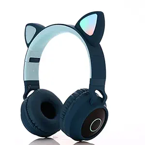 WK LIFE BORN TO LIVE K9 Kids Headphones with Mic for Birthday Gift Girls Boys Cat Ear Bluetooth, Foldable LED Light Up Headphones Over On Ear for Online Learning School Dark Green