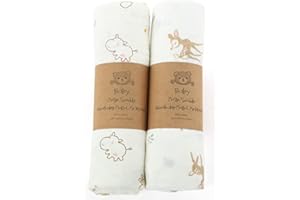 BEST HOME & BABY Muslin Swaddle Blanket Towel Extra Large 120 x 120CM 2 Pack Pre-Washed 100% Cotton Ultra Soft (Golden Giraffe & Brown Deer)