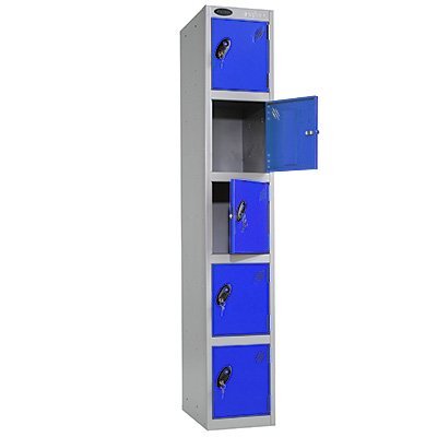 5 Door Metal Storage Locker (Blue Door / Silver Body) - Choice of Size & Colour - Ref LK5S/35/BL/SV