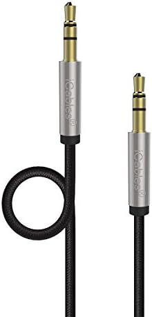 iCablesAux Cable 3.5mm Audio Cable - Jack to Jack cable / Braided Auxiliary Cable - Works with Portable speakers, Car Stereo, Mobile MP3 / MP4 Players, PC / Laptop and more - Audio Jack / AUX Lead / Car Aux cable - Length = 1.6ft / 0.5M