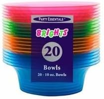 Party Essentials Colorful Hard Plastic 10-Ounce Party Bowls - Pack of 20