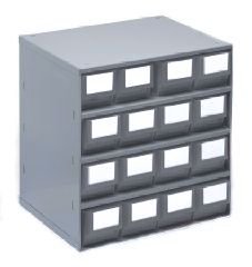 Schubladenmagazin, Gehäuse-Traglast 75 kg - HxBxT 395 x 380 x 300 mm, 16 Schubladen Schubladen grau - Klarsichtmagazin Kleinteilemagazin Lagersystem Magazin Schubladenmagazin Schubladensystem