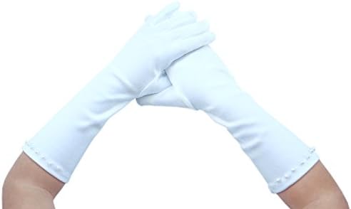 flower girls children satin long gloves bridesmaid Pageant Prom wedding parties (6-9 years, white with pearls)