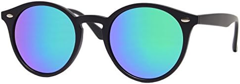 Cheapass Sunglasses Black Round Glasses Blue Mirrored UV-400 Retro Womens Mens