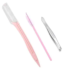 ayushicreationa 3 PCS Eyebrow Razor and Tweezer with Brush Combo Set for Eyebrow Shaper Women and Girls Multipurpose Tools Set Multicolor