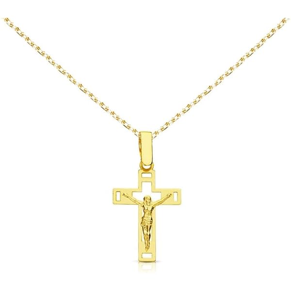 Pendentif Croix Vintage Couleur Or Avec Effet Nacre - Chaîne Incluse - Bijou D'occasion