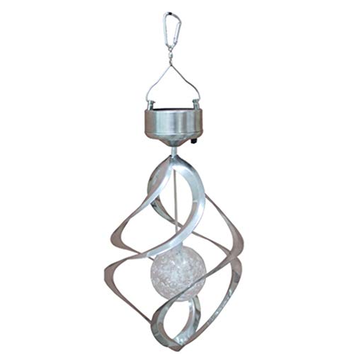 ☞ Solar Operated Pendant Light 7 Colors Jump Wind Spining LED Color Change Creative Hanging Lamp for Hall Party Garden Patio Landscape Pathway Decoration Ceiling Lighting Ø16cm*H23cm, Silver Colored ☜