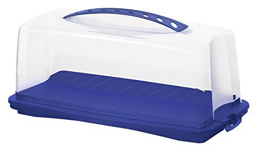 Rotho 1722506650 Kuchenbehälter Kuchenbutler rechteckig Fresh aus Kunststoff (PP), mit sicherem Verschluss und bequemem Tragegriff, ca. 36 x 16,5 x 16,5 cm, blau/transparent