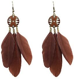 XZX Jewellery Bohemia Women Enamel Feather Drop Earrings , brown