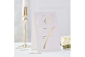 UNBEKANNT Edle Tisch-Nummern/Zahlen-Aufsteller 1-12 aus Pappe Weiß & Gold- Tisch-Deko-Ration/Gedeckter Tisch/Platz-Ordnung/Hochzeit-s-Dekoration/Geburtstags-Feier