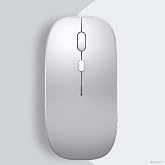 Apple Macbook İle Uyumlu Şarj Edilebilir Sessiz Mouse Bluetooth + 2.4Hz Wifi Kablosuz Mouse Fare G&uuml;m&uuml;ş