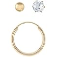 9ct yellow gold Mens set of 3 stud earrings/Ball Stud, hoop and cubic zirconia/Giftbox