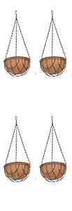 COIR GARDEN Hanging Basket Coco Gardening Flower Pots with Water Hanging Stand (8 Inch) -4 Pieces