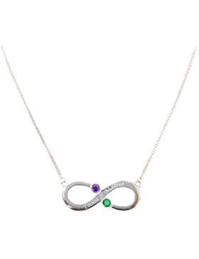 Infinity Halskette mit 2 Namen graviert (Unendlichkeit) inkl. 2 farbigen Geburtsmonat Kristalle nach Wahl (Geburtsstein...