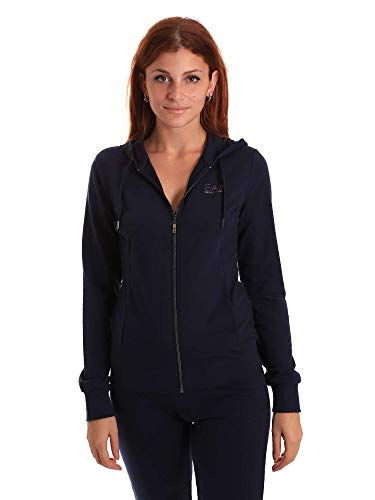 EA EA7 Emporio Armani 7 6ZTV53 Women's Tracksuit with Zip Hood, Blue Jacket+Trousers