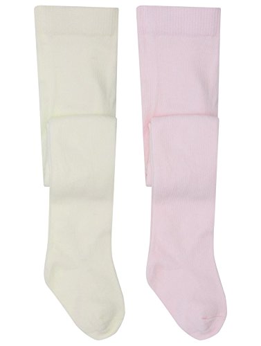 M&Co Baby Girls Cotton Rich Plain Basic Cream And Pink Party Tights - 2 Pack Multicolour 6/12 Mnths