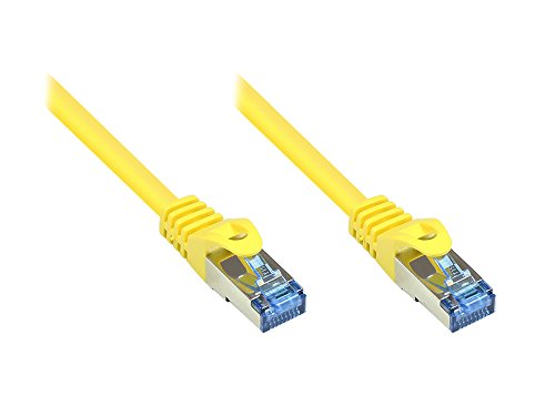 Good Connections Cat.6A Ethernet LAN Patchkabel mit Rastnasenschutz RNS, S/FTP, PiMF, halogenfrei, 500MHz, OFC, 10-Gigabit-fähig (10/100/1000/10000-Base-T Ethernet Netzwerke) - z.B. für Patchpanel, Switch, Router, Modem - gelb, 1,5m